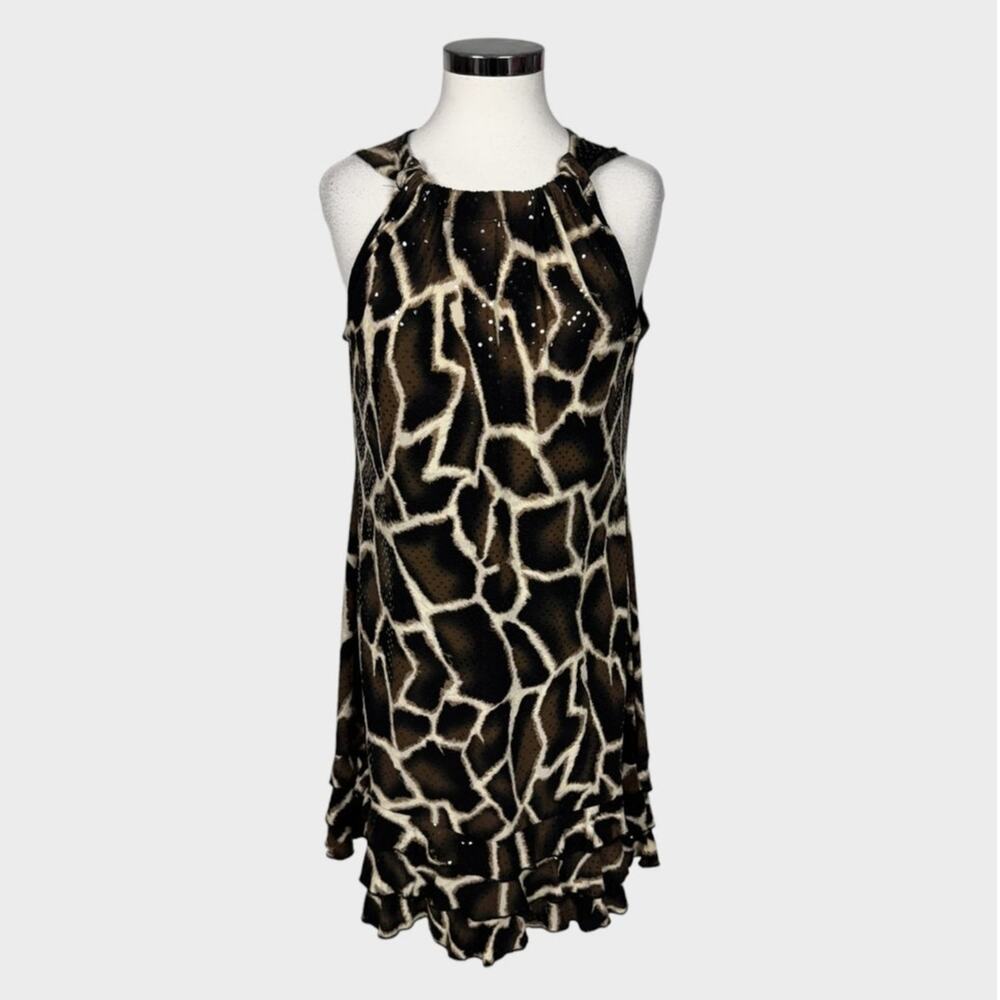 MSK Womens Size 8 Halter Mini Dress Giraffe Print Shimmer Brown